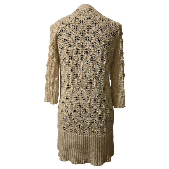Intuitions M Crochet Woven Sweater Cardigan Knee Length Hippie Festival White - Picture 2 of 9